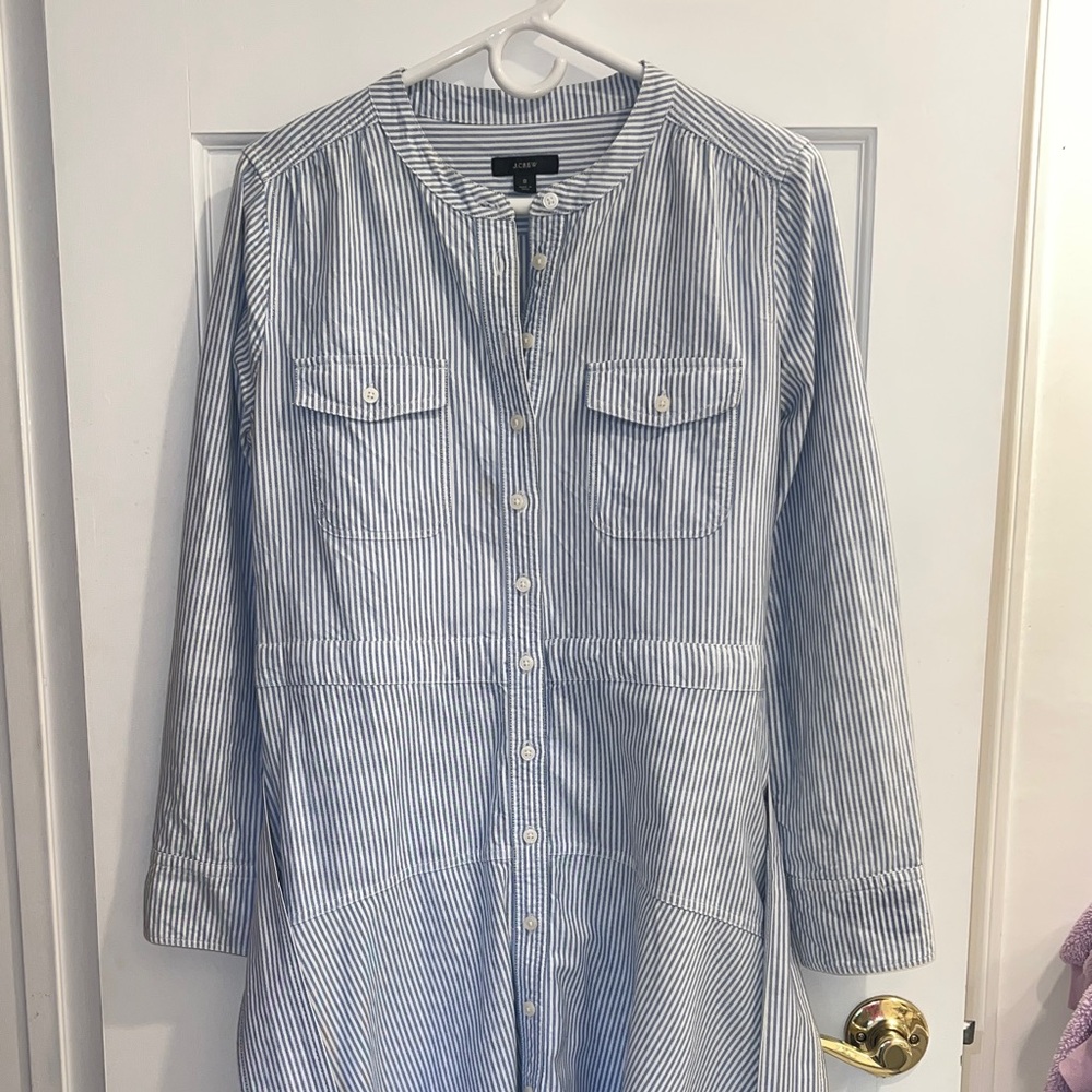 Blue and White Striped Button-Down Dress